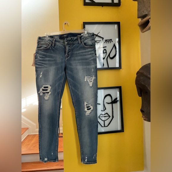 Silver Jeans Jeans Silver Lining Girlfriend Ripped Jeans Nwt Size